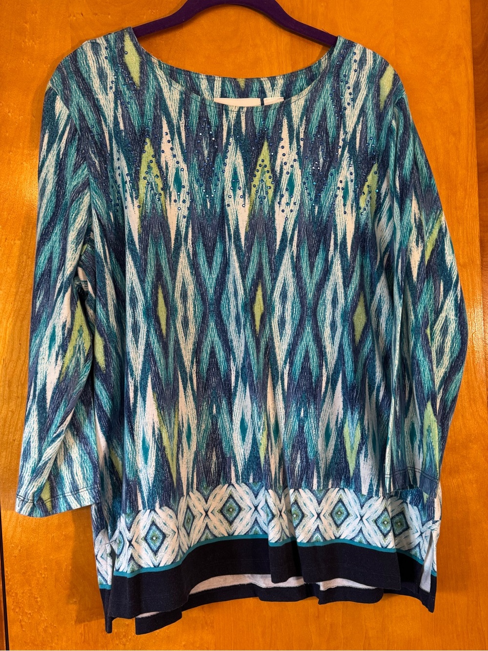 Alfred Dunner Teal and Navy Patterned Long Sleeve Tunic